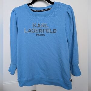 Karl Lagerfeld Rhinestone Logo Puff Shoulder 3/4 sleeve sweater Sz S